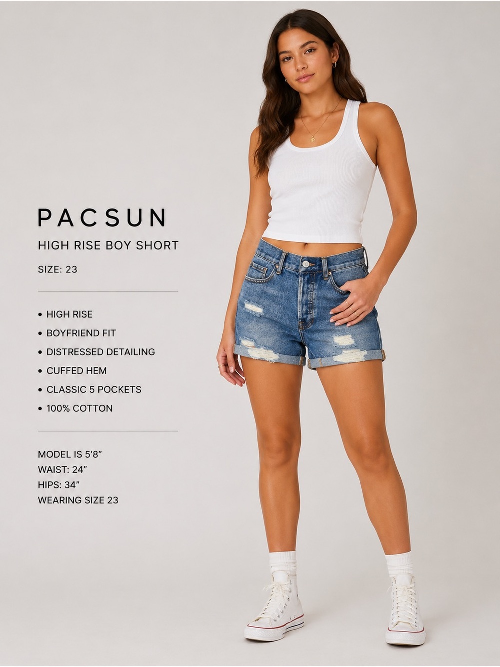 PacSun High Rise Boy Shorts | Size 23 | Distressed Denim | 100% Cotton
